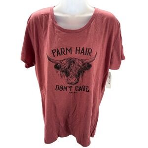 Ariat Red Heathered Farm Hair Don't Care Cow Graphic Tee Shirt Womens XL NEW